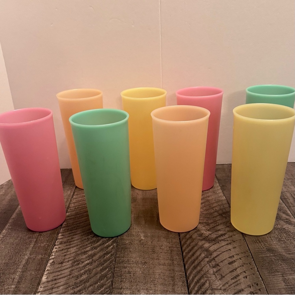 Vintage Tupperware Pastel Stacking Drinking‎ Tumblers Glasses 6.5" Cups Set Of 8